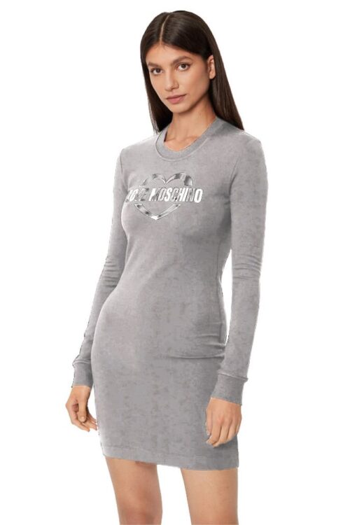 Love Moschino Chic Gray Cotton Blend Dress with Logo Detail