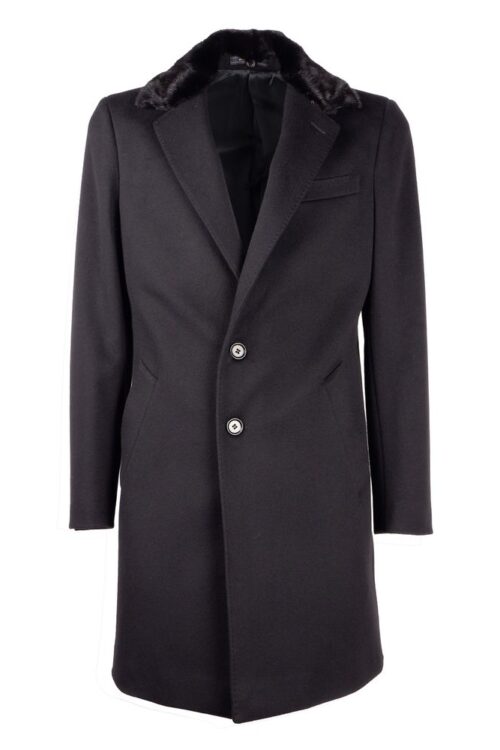 Made in Italy Elegant Virgin Wool Coat with Mink Fur Collar