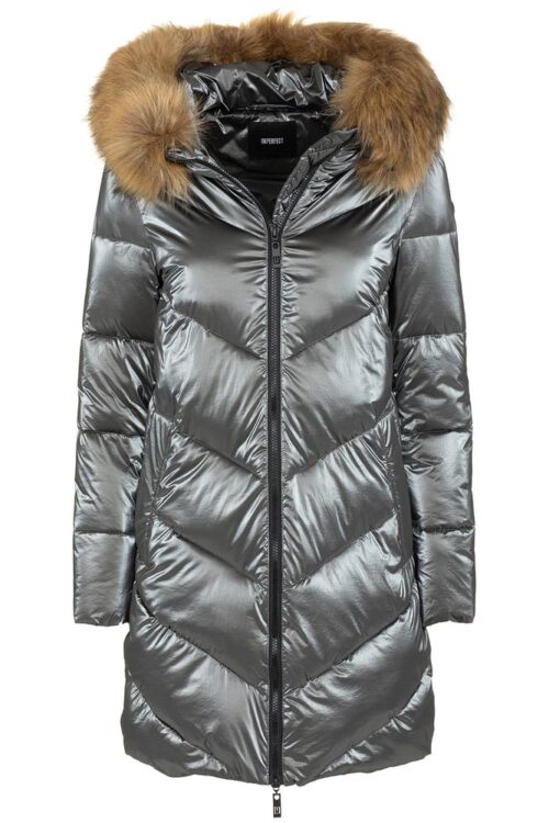 Imperfect Elegant Long Down Jacket with Eco-Fur Hood