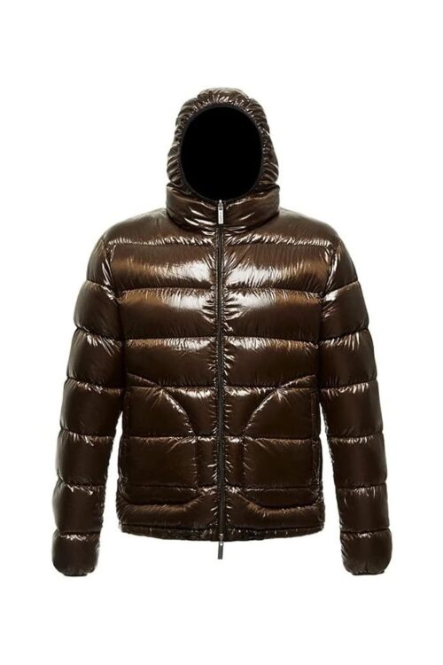 Centogrammi Reversible Hooded Down Jacket in Brown and Black