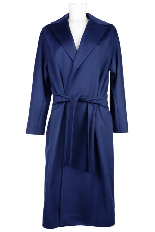 Made in Italy Elegant Blue Wool Coat with Ribbon Belt