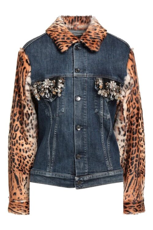 Dolce & Gabbana Elegant Denim Fur-Lined Jacket with Gemstones