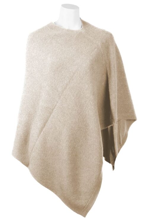 Emilio Romanelli Chic V-Neck Cashmere Poncho in Beige