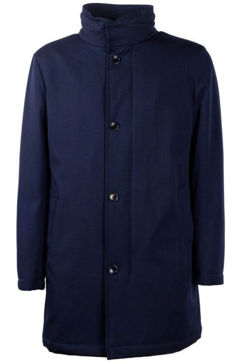 Made in Italy Elegant Blue Virgin Wool Storm System Coat