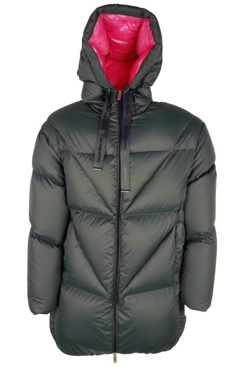 Centogrammi Elegant Fuchsia-Lined Grey Down Duvet Jacket