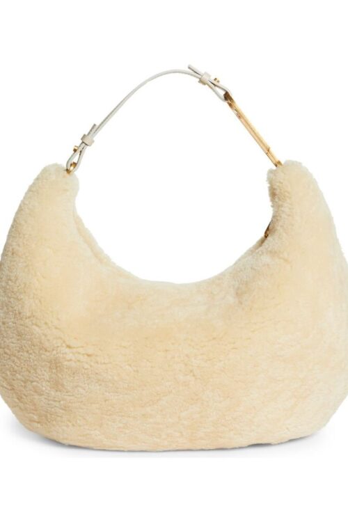 Off-White Cream Shearling Wool Chic Shoulder Bag