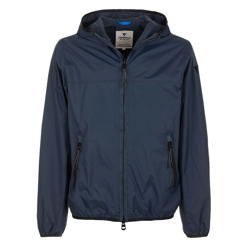 Fred Mello Sleek Blue Nylon Jacket – Zip Closure & Compact Design