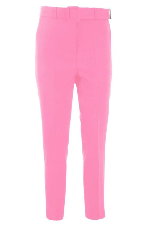 Yes Zee Elegant Pink Crepe Trousers with Ribbon Belt