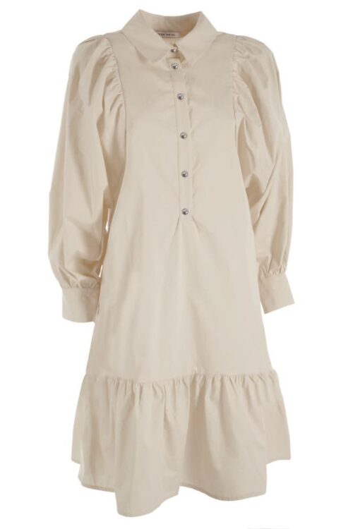 Yes Zee Beige Cotton Dress with Gathered Sleeves