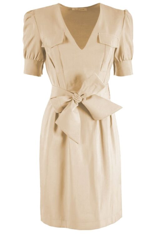 Yes Zee Chic Beige Midi Dress with Waist Belt