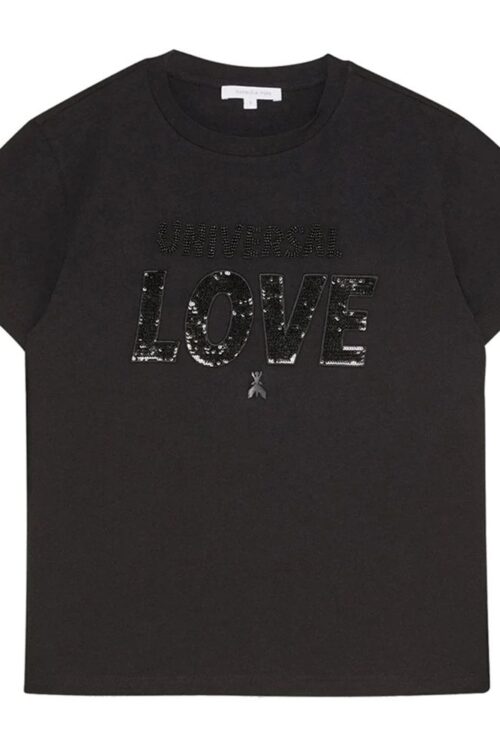 Patrizia Pepe Chic Rhinestone Embellished Black Cotton Tee