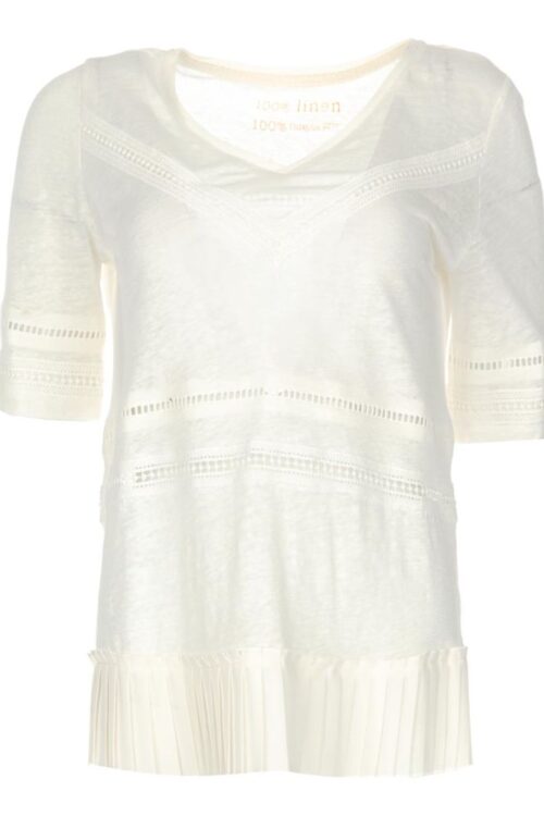 Patrizia Pepe Chic Linen Crochet Detail T-Shirt