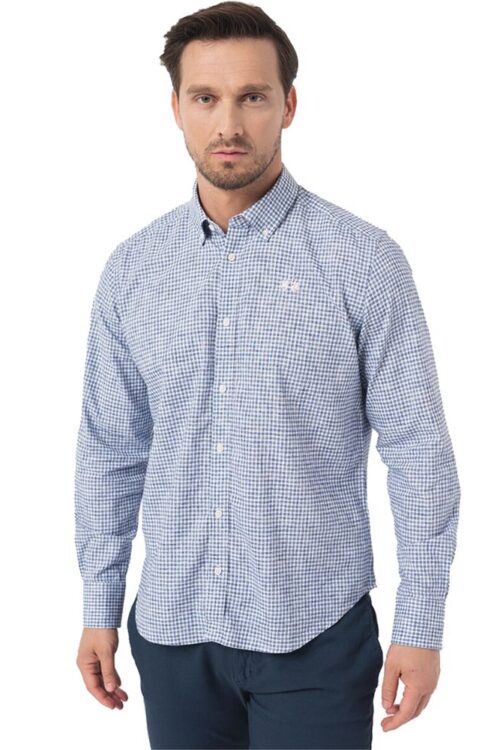 La Martina Elegant Checkered Cotton Shirt with Embroidered Logo