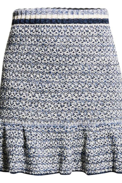 PINKO Elegant Jacquard Canvas Skirt in White & Blue
