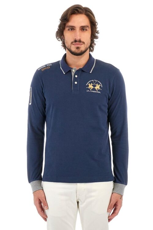 La Martina Blue Cotton Polo Shirt