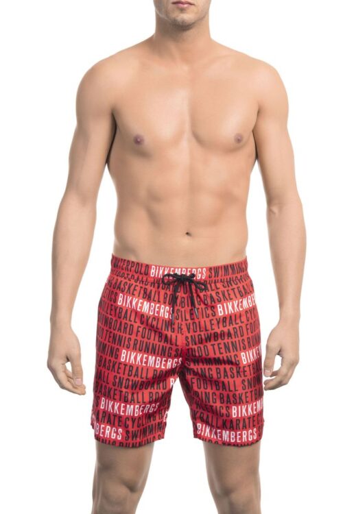 Bikkembergs Red All-Over Print Swim Shorts