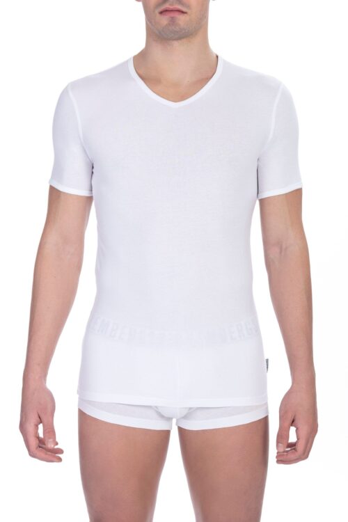 Bikkembergs Sleek White V-Neck Tee for the Modern Man