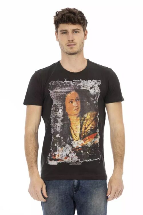 Trussardi Action Sleek Black Print Tee – Casual Elegance Redefined