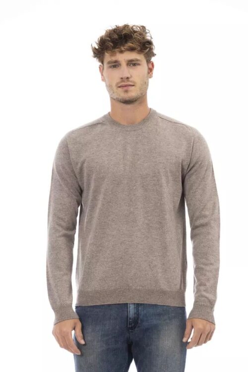 Alpha Studio Beige Crewneck Sweater in Luxe Wool-Cashmere Blend