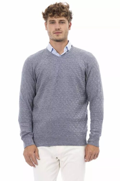 Alpha Studio Elegant V-Neck Light Blue Sweater