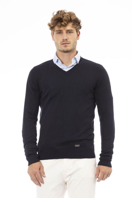 Baldinini Trend Elegant Blue V-Neck Cashmere-Blend Sweater