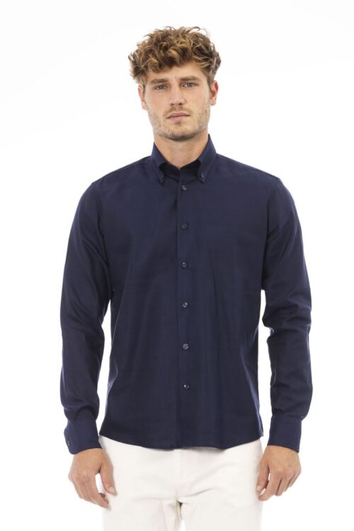 Baldinini Trend Chic Blue Cotton Blend Button-Down Shirt