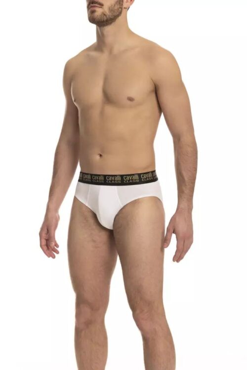 Cavalli Class Sleek White Briefs Duo with Logo Band