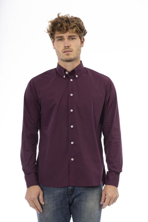 Baldinini Trend Burgundy Cotton Blend Button-Down Shirt
