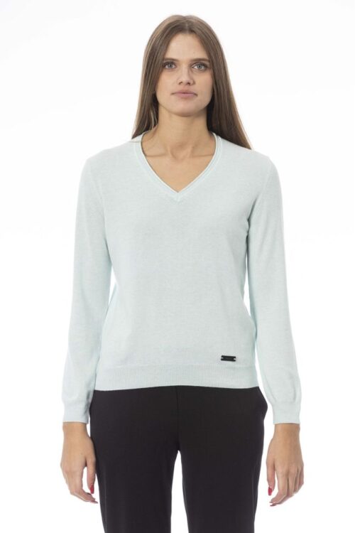 Baldinini Trend Elegant Light Blue V-neck Cashmere Blend Sweater