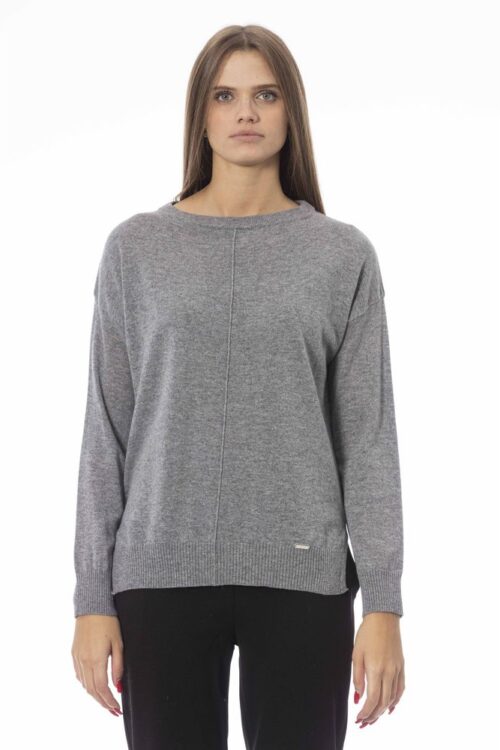 Baldinini Trend Chic Gray Crew Neck Knit Sweater