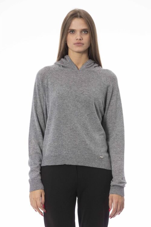 Baldinini Trend Chic Cozy Hooded Knit Sweater in Gray