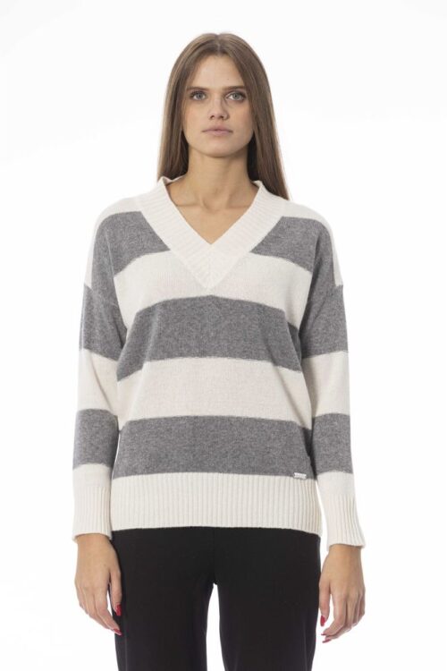 Baldinini Trend Chic V-Neck Wool-Blend Sweater in Gray