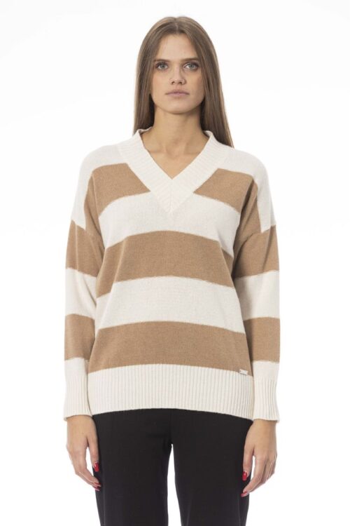 Baldinini Trend Elegant Beige V-Neck Sweater