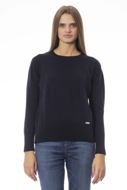 Baldinini Trend Chic Blue Crew Neck Sweater in Wool-Cashmere Blend