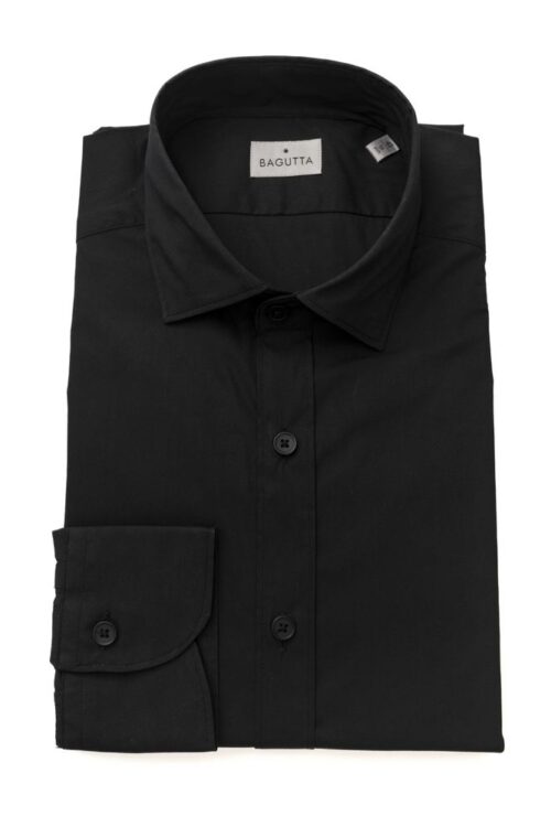 Bagutta Sleek Black Slim Fit French Collar Shirt
