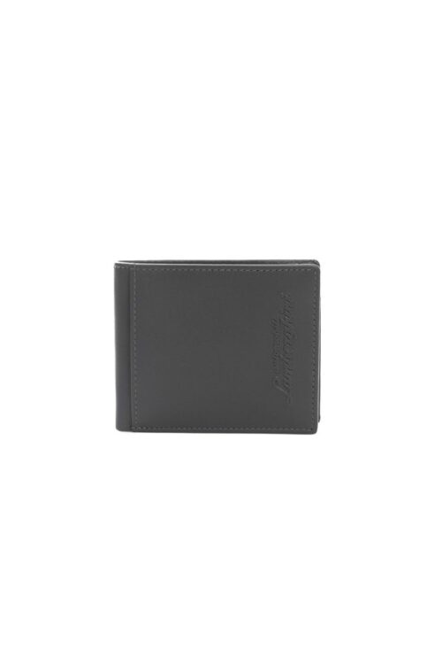 Automobili Lamborghini Sleek Gray Calf Leather Wallet with Logo