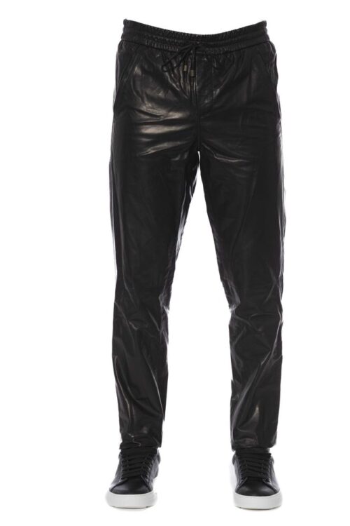 Trussardi Sleek Black Leather Trousers for Men