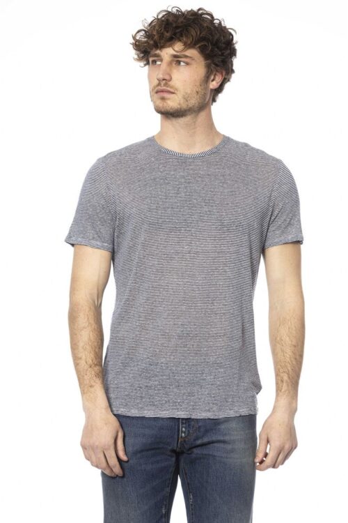 Distretto12 Chic Blue Linen-Viscose Crew Neck Tee