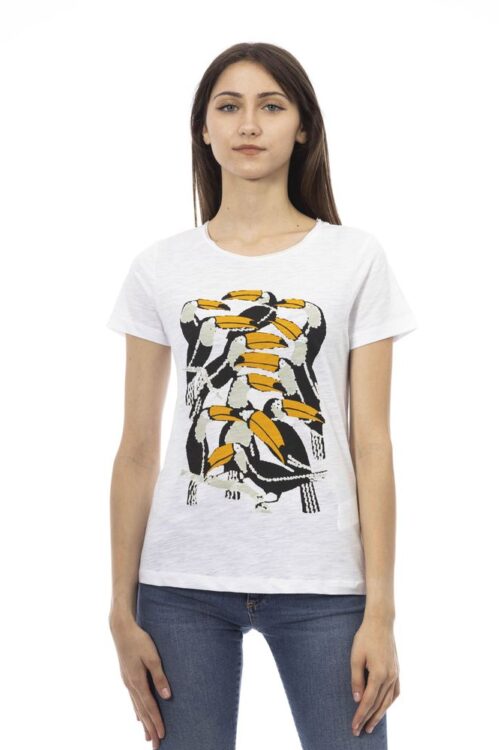 Trussardi Action Chic White Short Sleeve Tee with Exclusive Print