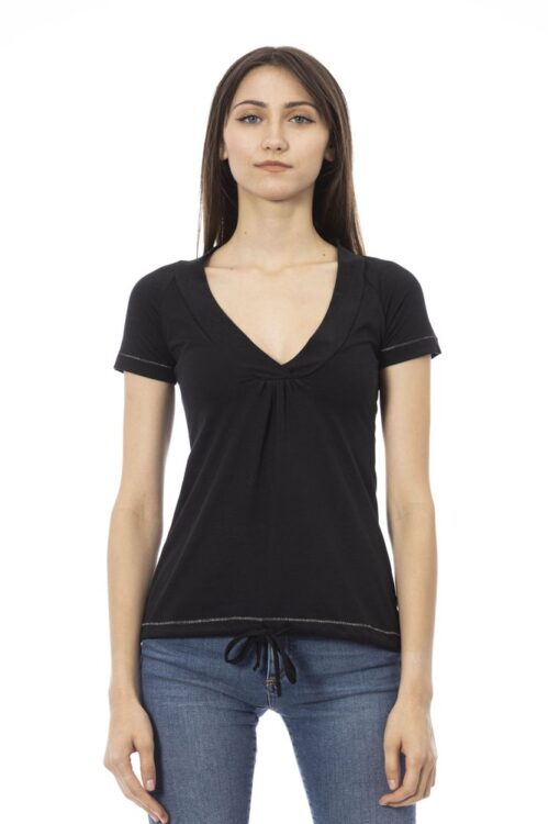 Trussardi Action Chic Black Cotton Tee with Unique Front Print