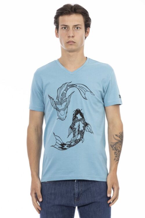 Trussardi Action V-Neck Cotton Blend Tee with Stylish Print