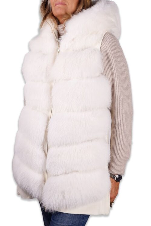 Made in Italy Elegant Sleeveless Wool Coat with Fox Fur Detail