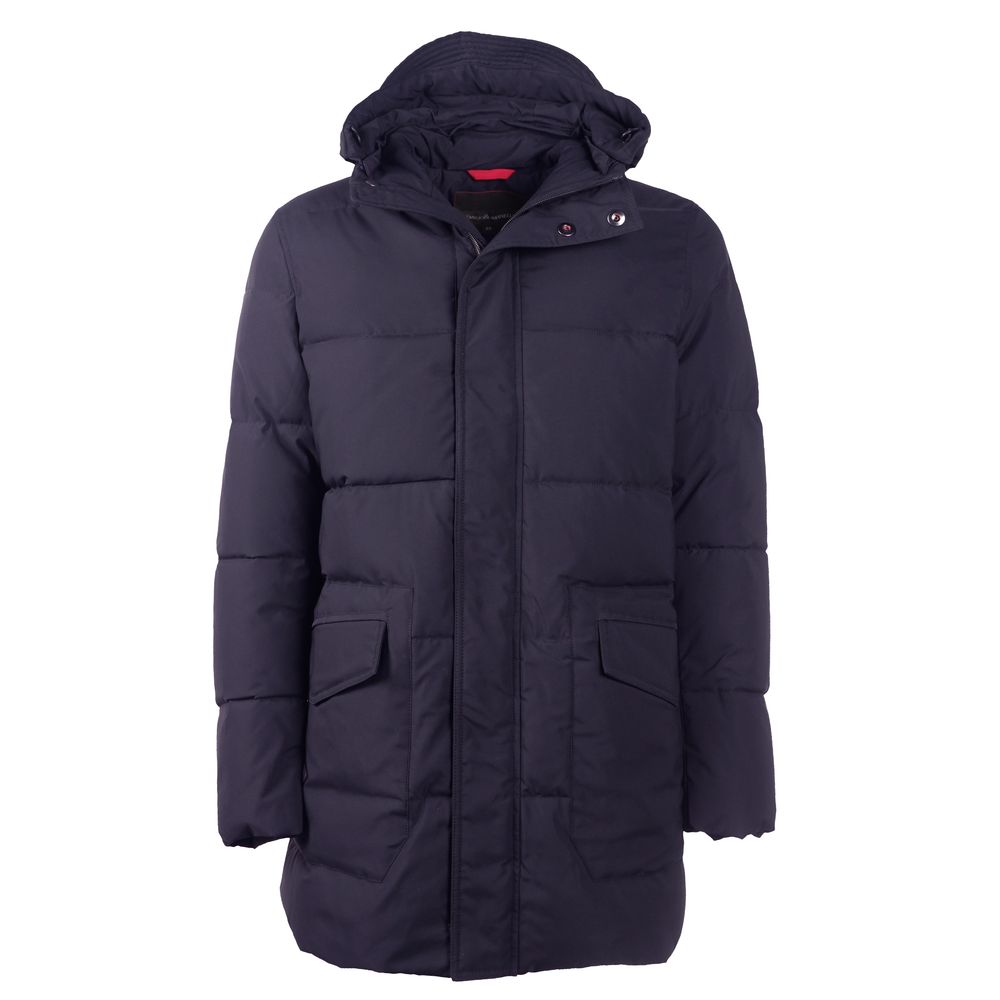 Emilio Romanelli Sleek Blue Men’s Jacket with Removable Hood