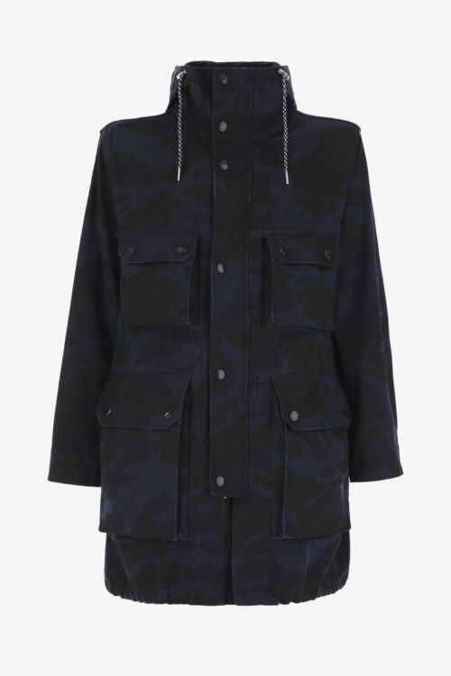 Armani Exchange Camouflage Hooded Trench Coat in Dark Blue