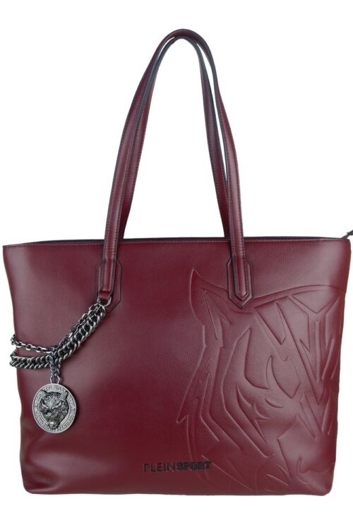 Plein Sport Eco-Leather Chic Burgundy Shopper with Chain Detail