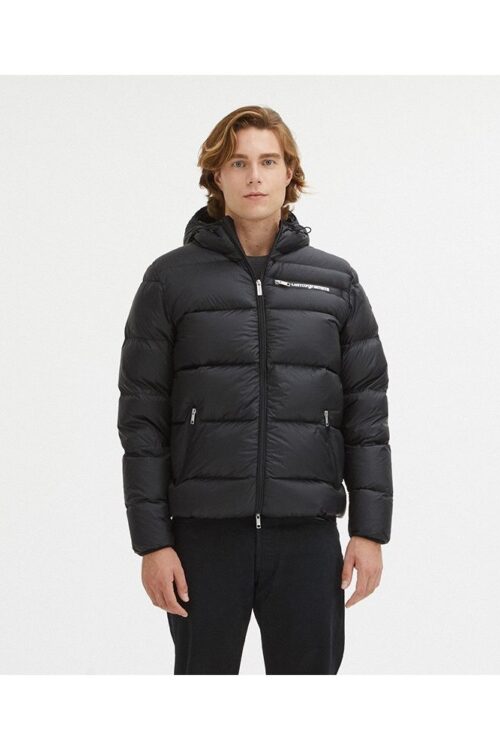 Centogrammi Sleek Black Goose Down Hooded Jacket