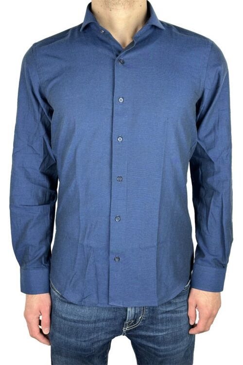 Made in Italy Elegant Milano Solid Blue Oxford Shirt