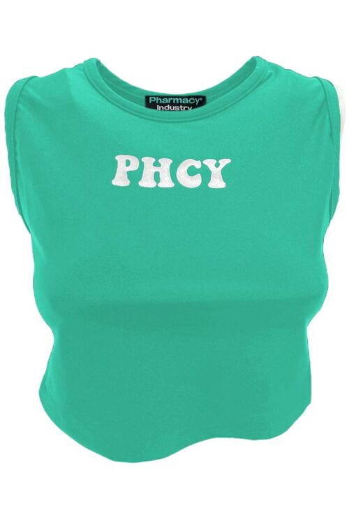 Pharmacy Industry Sleeveless Lycra Logo Print Top – Emerald Green