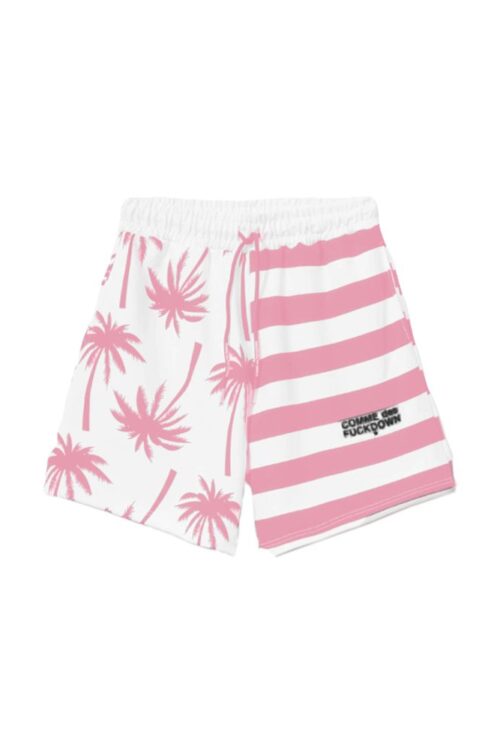 Comme Des Fuckdown Chic Pink Striped Drawstring Shorts