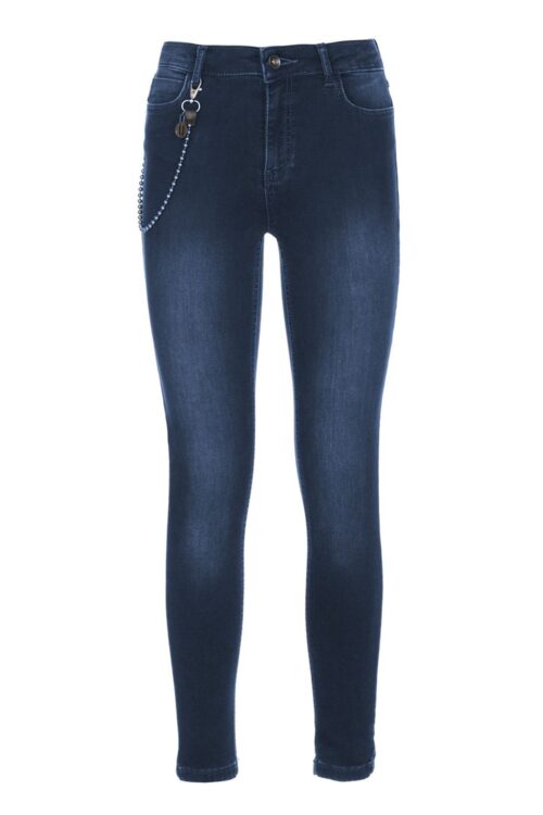 Imperfect Chic Lightly Washed Blue Slim-Fit Jeans with Chain Detail